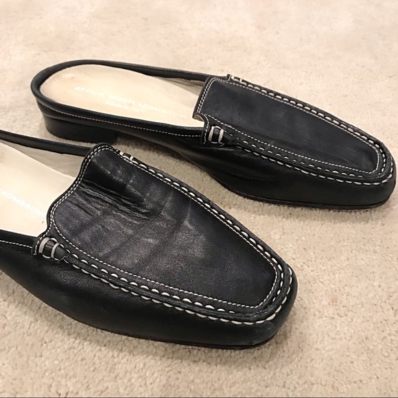 Attilio Giusti Black Leather Loafer Mules - Picture 5 of 7
